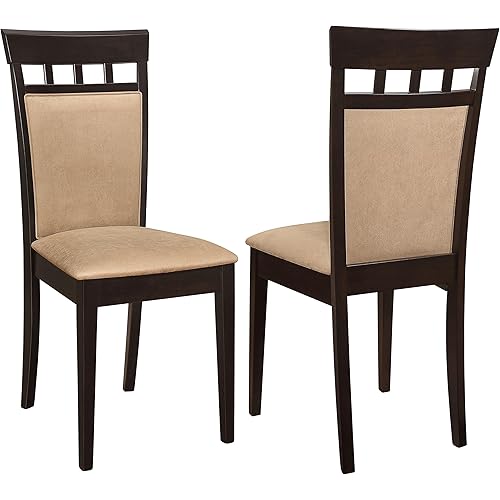 Coaster Home Furnishings - Gabriel - Wood & Fabric - Set of 2 Armless Dining Chairs with Geometric Wooden Back - Home Kitchen & Dining Room - Cappuccino - 100773