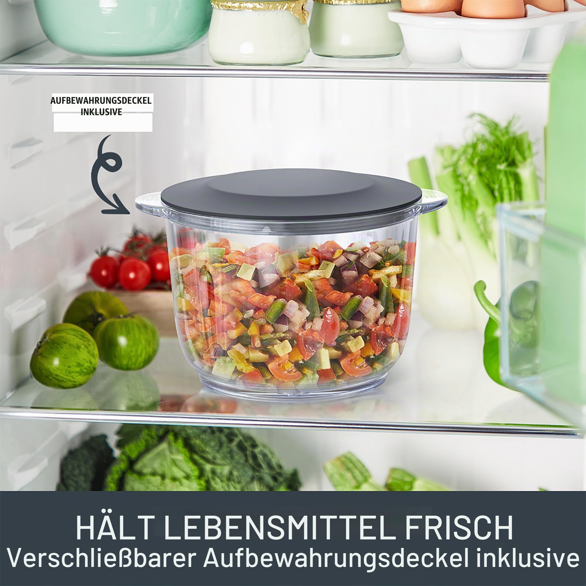 Tefal Choppeo XXL Zerkleinerer Kapazität, 2L Glasschüssel, Küche Mini Küchenmaschine, Anti-Rutsch-Matte, Aufbewahrungsdeckel für Reste, 2 Geschwindigkeiten, 500W, Hummus, Gemüse, Grau MB603BG1