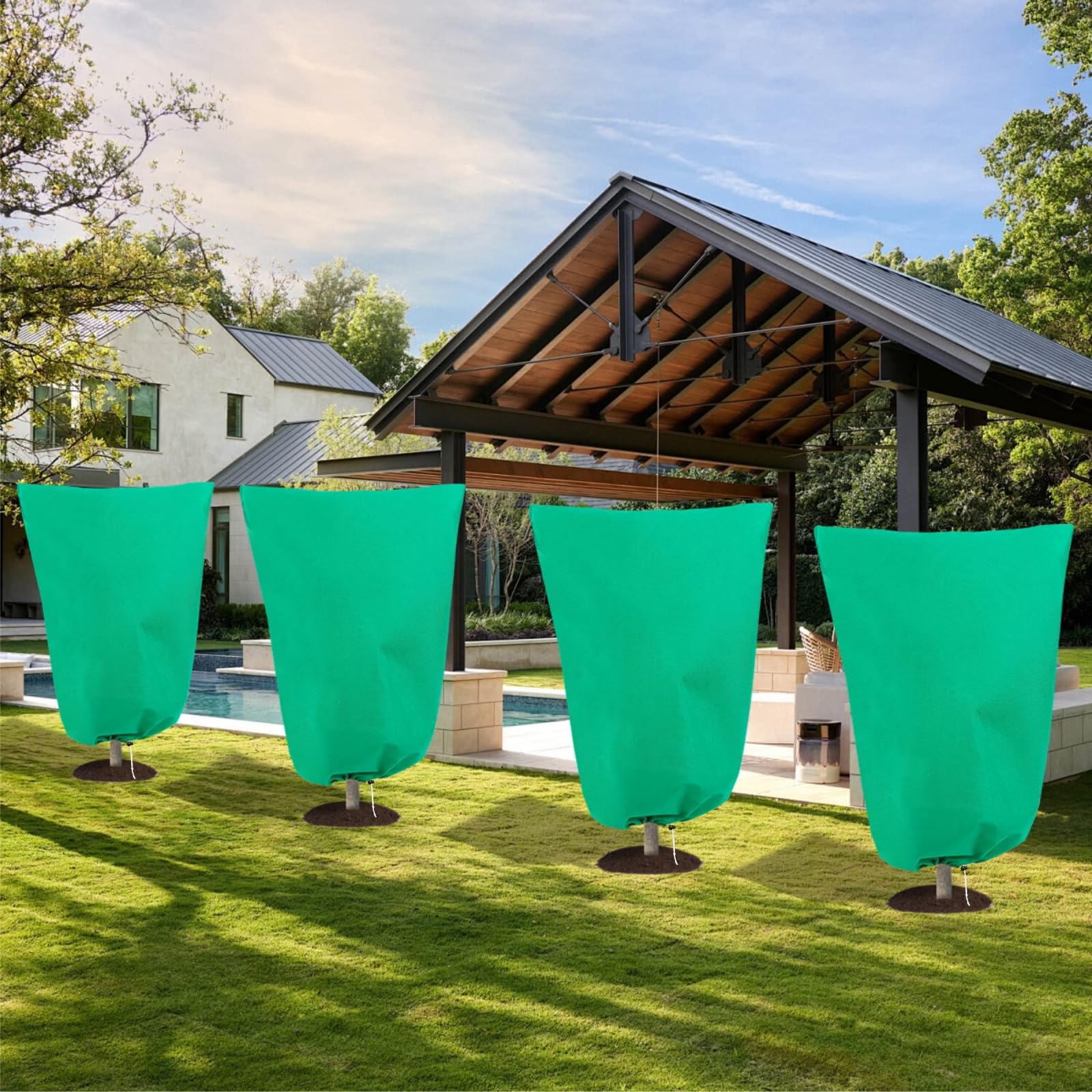 Paquete de 8 cubiertas para plantas de protección contra la congelación, mantas de 31.5 x 47.2 pulgadas con cordón de cremallera, chaqueta de protección de plantas para clima frío de invierno para