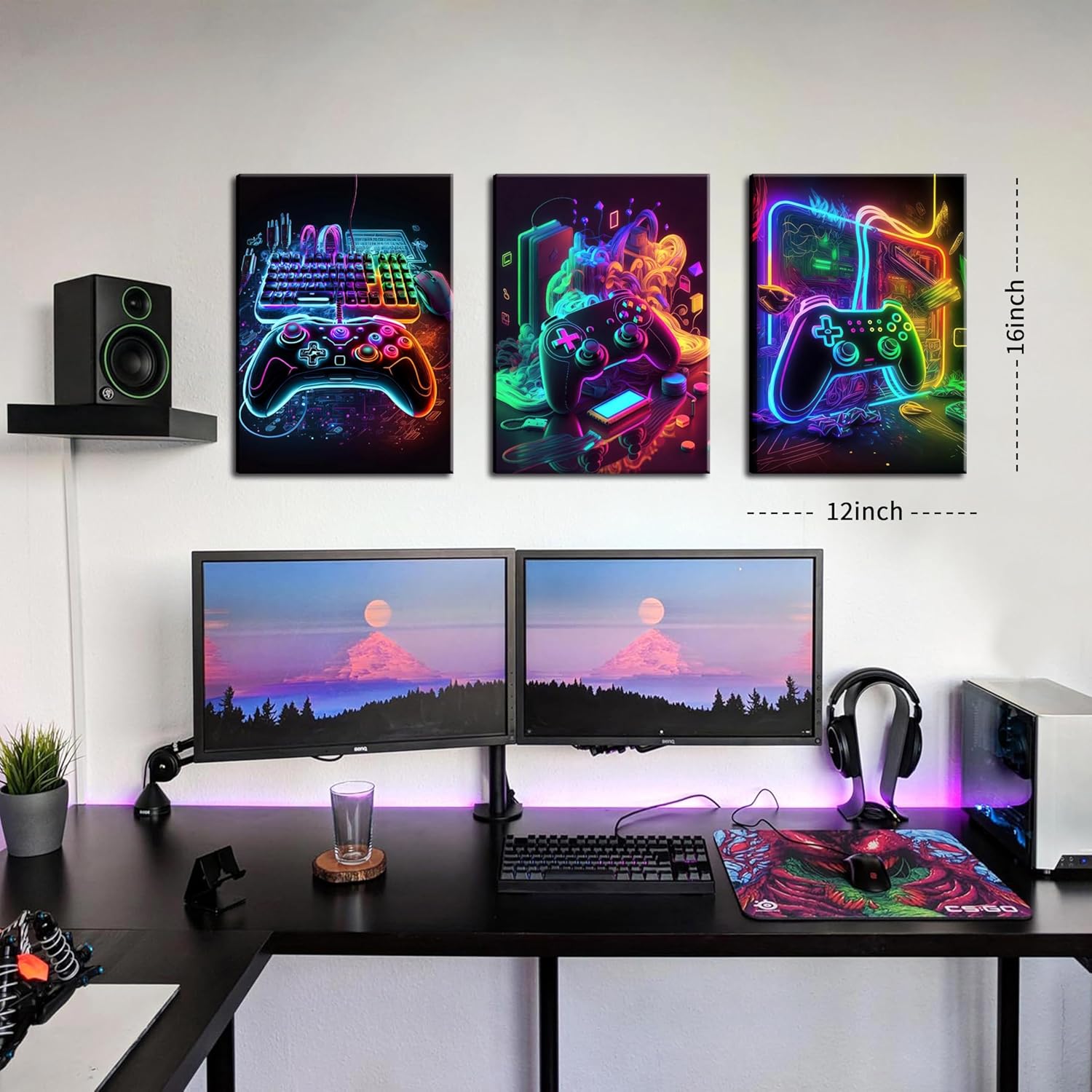 MUWAK Gamer Room Decor Picture Canvas Wall Art for Teen Boys Room - Cool Colorful Accessories Gaming Theme Wall Decor Set of 3 - Game Paintings Print for Youth Boys Bedroom 12x16 inch