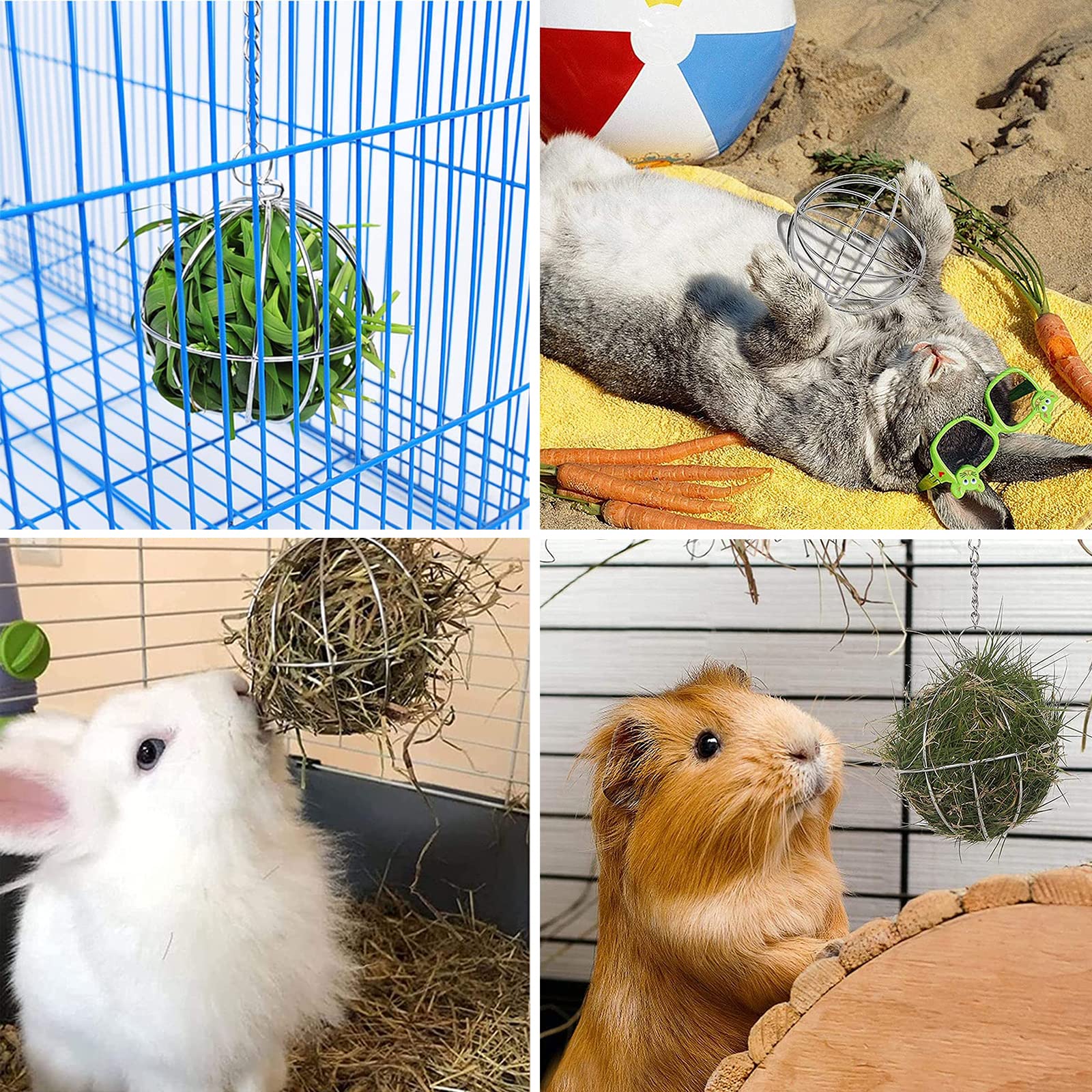 2 Pcs Distributeur de Foin avec Crochet Réglable Boule Mangeoire pour Lapin, Cochon d’Inde, Chinchilla, Hamster - Diamètre 8 cm