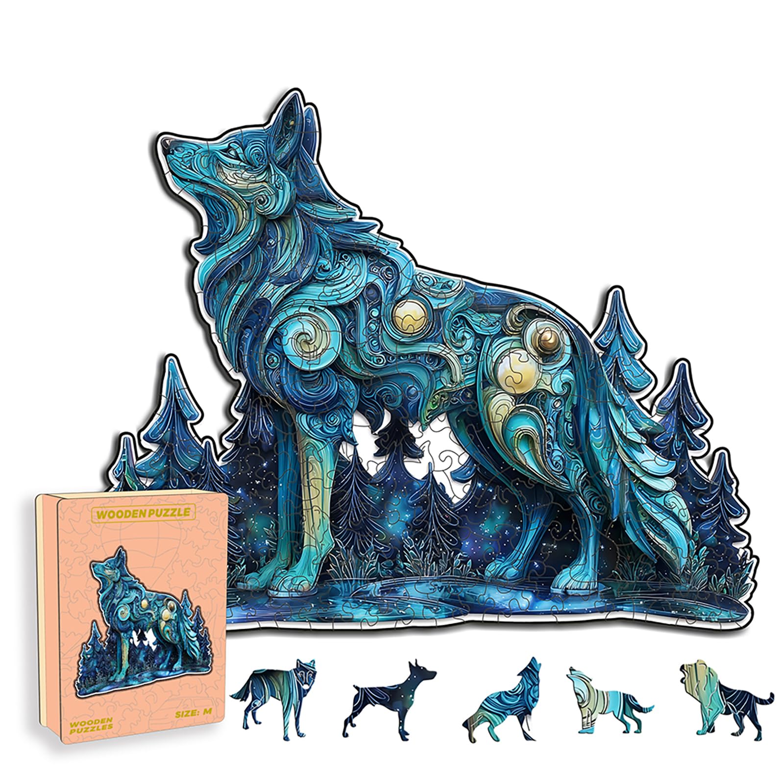 Wooden Puzzles for Adults, Wolf Jigsaw Puzzles, Unique Animal Adult Puzzles, Irregular Creative Gift for Family Game,Christmas Birthday Gifts Home Decor