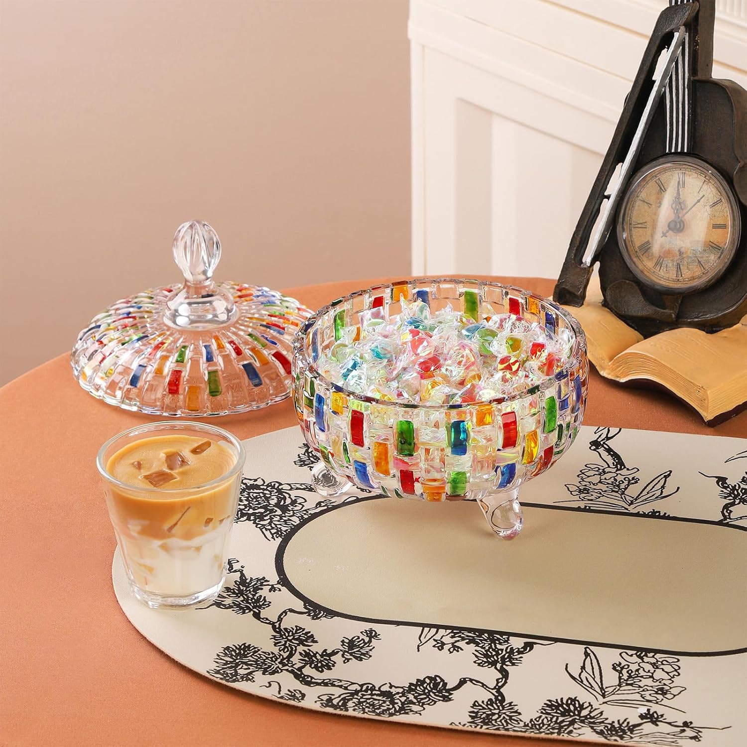 VanEnjoy Multicolor Modern Glass Candy Jars with Lids - 28.22 oz Capacity - Crystal Candy Bowl for Home Office Desk - Snacks, Nuts, Trinkets