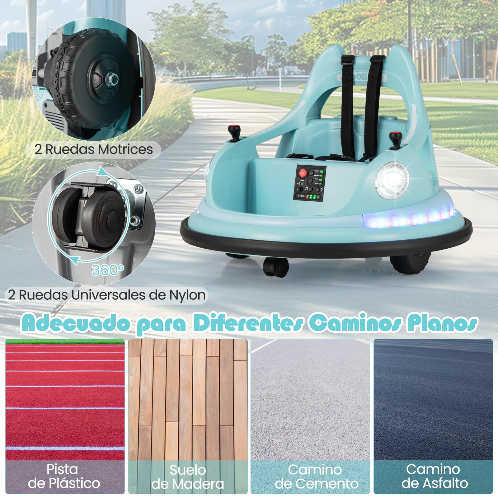 COSTWAY Auto de Choque para Niños, Coche Eléctrico para Niños 12V con Mando a Distancia, Giro de 360°, Conexión Inalámbrica, 5 Efectos de Luz y Música, Coche de Choque Infantil para 3+ Años (Azul)