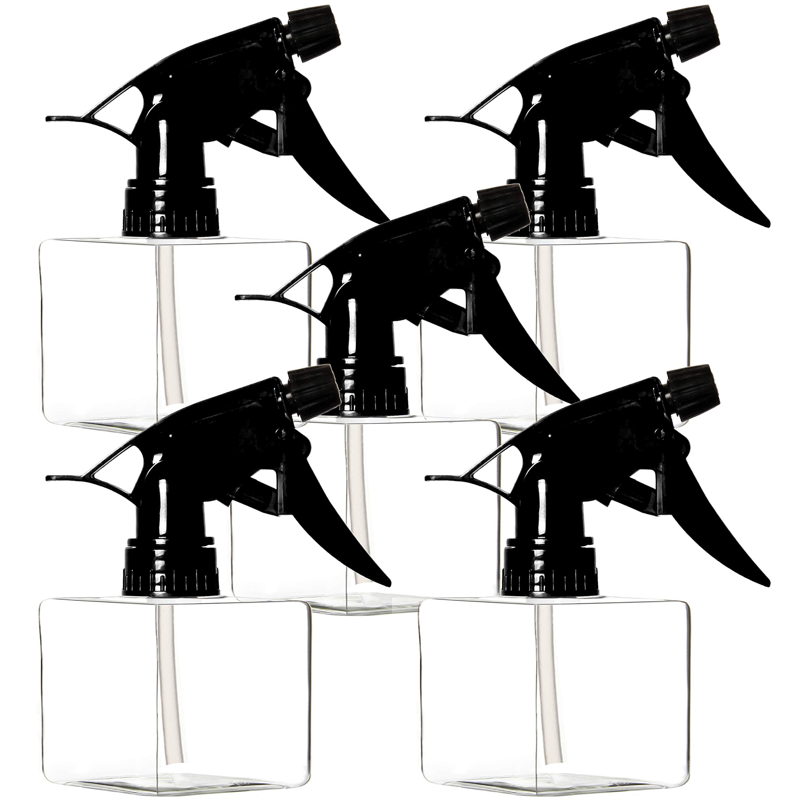 Youngever 5 Pack Empty Plastic Spray Bottles, Square Spray Bottles for Hair and Cleaning Solutions (8 Ounce)