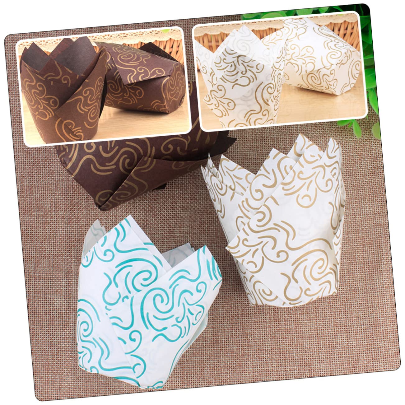 UPKOCH 300 Piezas Tazas De Pastel Vasos De Papel Para Cupcakes Moldes Dorados Para Cupcakes Tazas De Cupcake De Tulipán Revestimientos Para Hornear Muffins Caja De Pastel Bebé Delicado