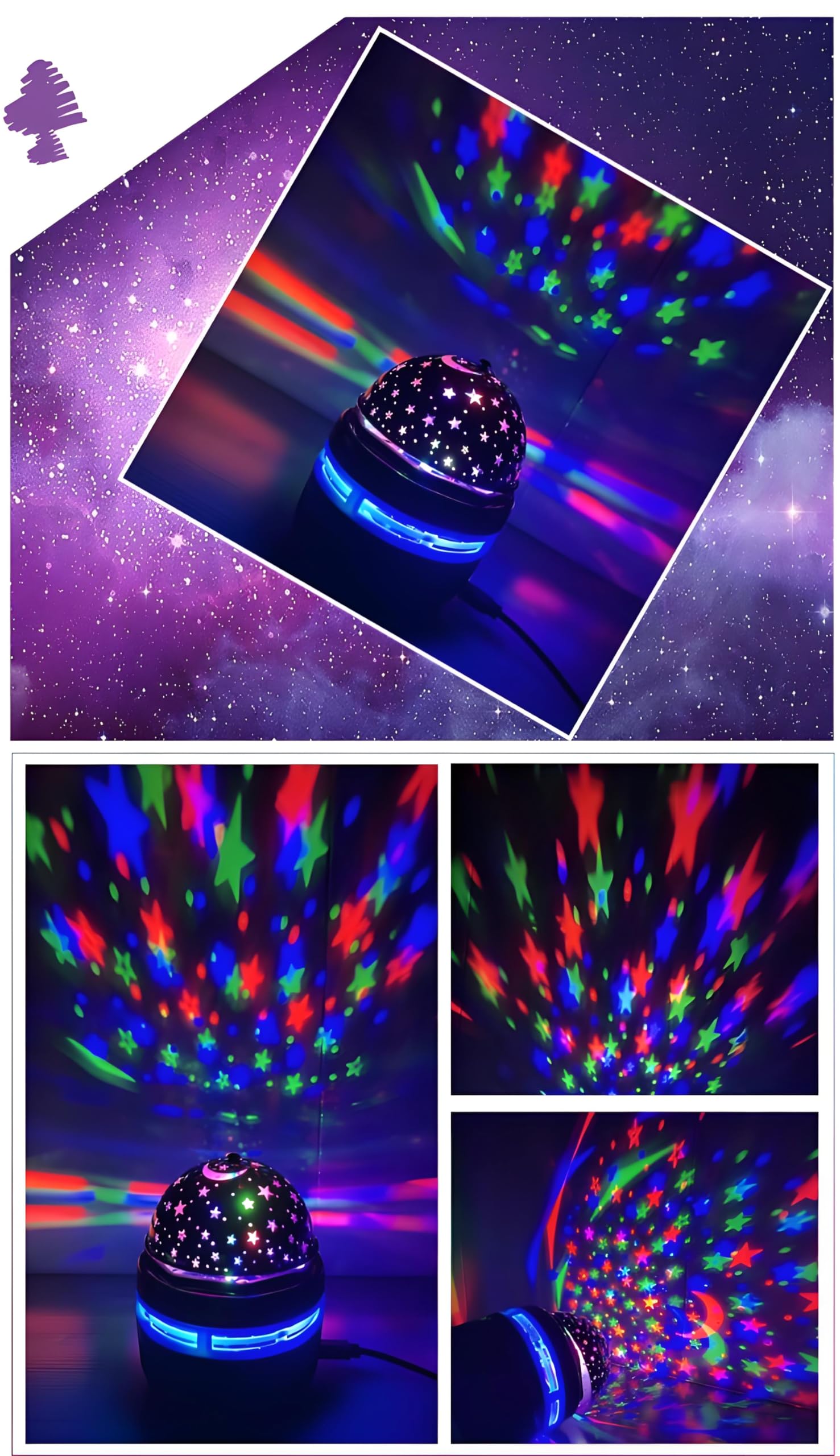 Zestaw 8 projektorów Gwiazdy Lampka nocna Zabawki Dzieci Mini LED USB Atmosfera Dom Samochód Party Rozmiar Przenośny Dekoracja