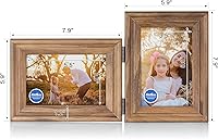 Vista 41 de Portarretratos de 5 x 7, doble bisagra horizontal de madera con marco de fotos plegable con frente de cristal real en grano de madera envejecido