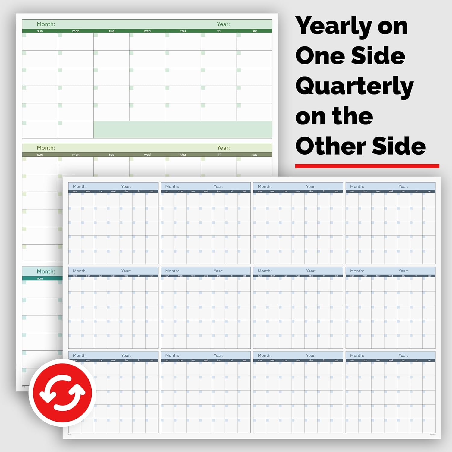 Large Wall Calendar Undated (39 x 27 inches) – Double-Sided Dry Erase Wall Calendar Yearly & Quarterly, Big Erasable Planner for Home, Office, or Classroom, Thick Paper with Gloss Lamination (Rolled).