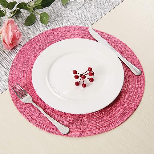 Miniatura 6 de SHACOS - Juego de 6 manteles individuales circulares y trenzados para días festivos y celebraciones, de algodón, lavables, tamaño 15 pulgadas