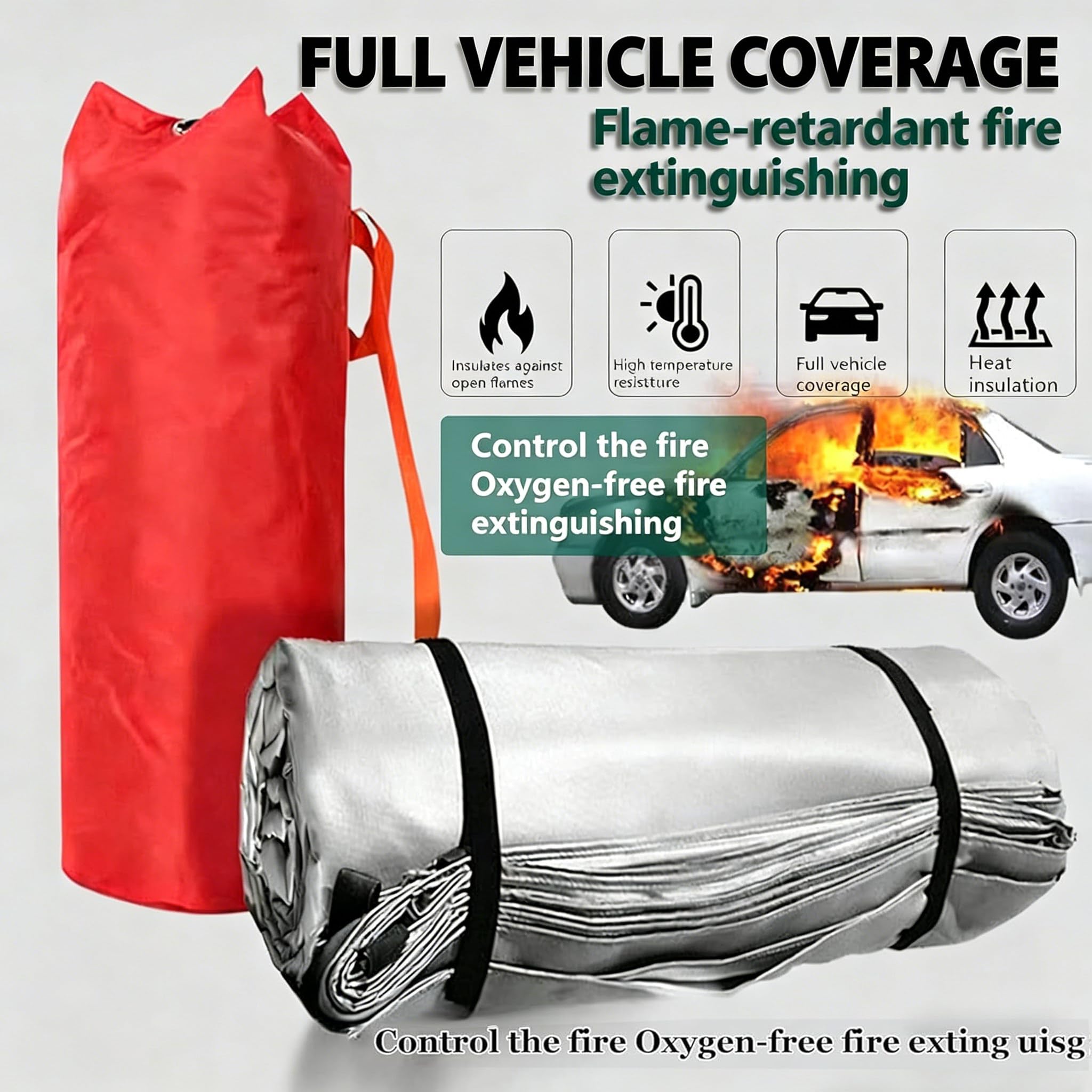Gran Manta Ignífuga De Emergencia De Fibra De Vidrio Y Silicona De Doble Cara para Vehículos, Manta Ignífuga para Coches Eléctricos, Manta Extintora De Emergencia para Coche 3×4m/9.8×13.1ft