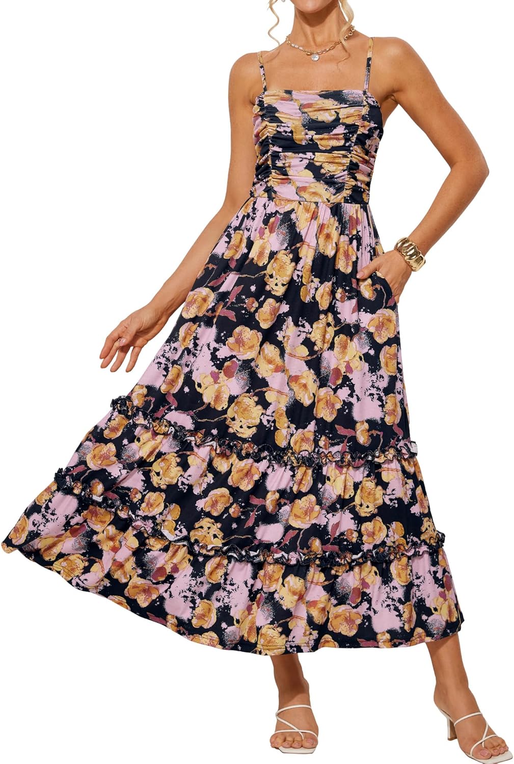 Grace Karin summer floral maxi dress casual wedding guest dress.
