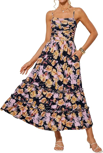 GRACE KARIN Women's Casual Summer Sundress Flower Sleeveless Wedding Guest Dresses with Pockets