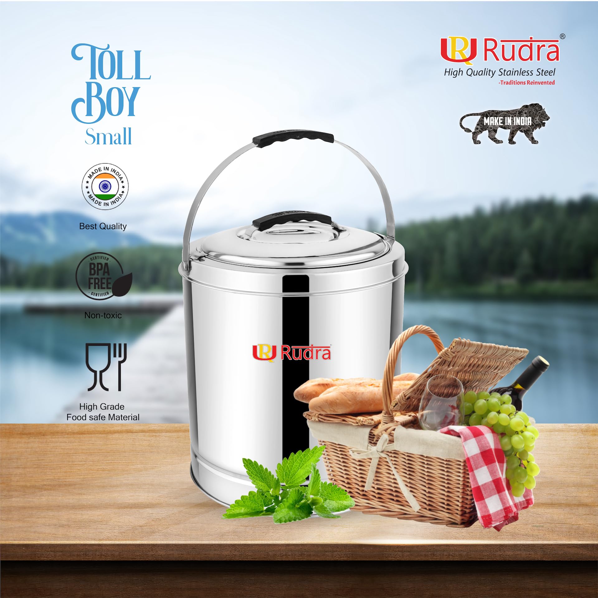 Rudra Stainless Steel Tall Boy Small | Stainless Steel Traditional, Hot Pot Puff Insulated Hot & Cold | Container Casserole with Side Handles | Silver (3.5L) 4