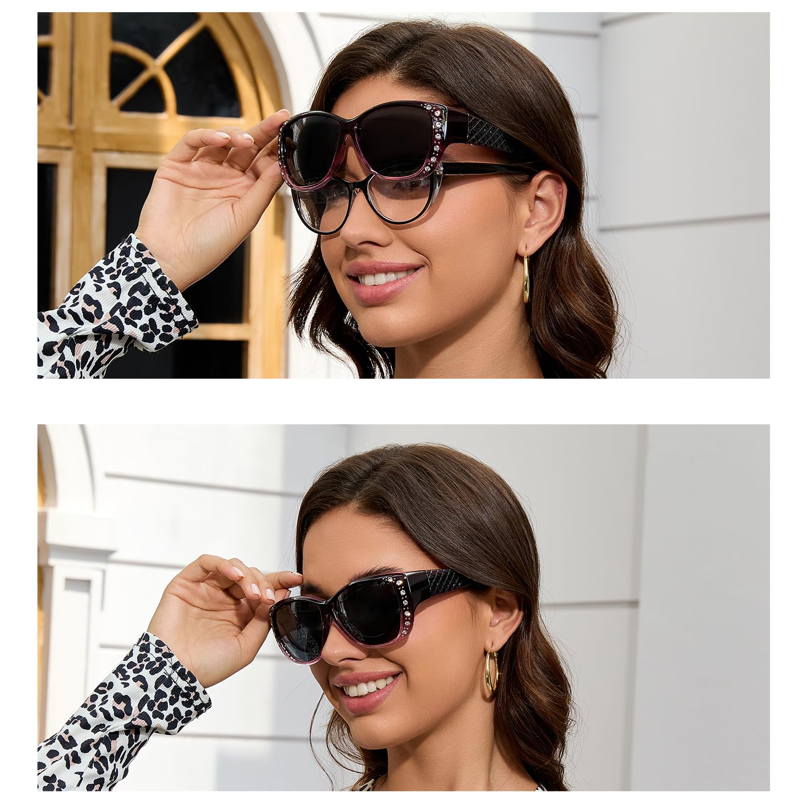 Übergroße Sonnenbrille mit polarisierten Strasssteinen, Katzenaugen-Stil, verschreibungspflichtige Brille für Damen