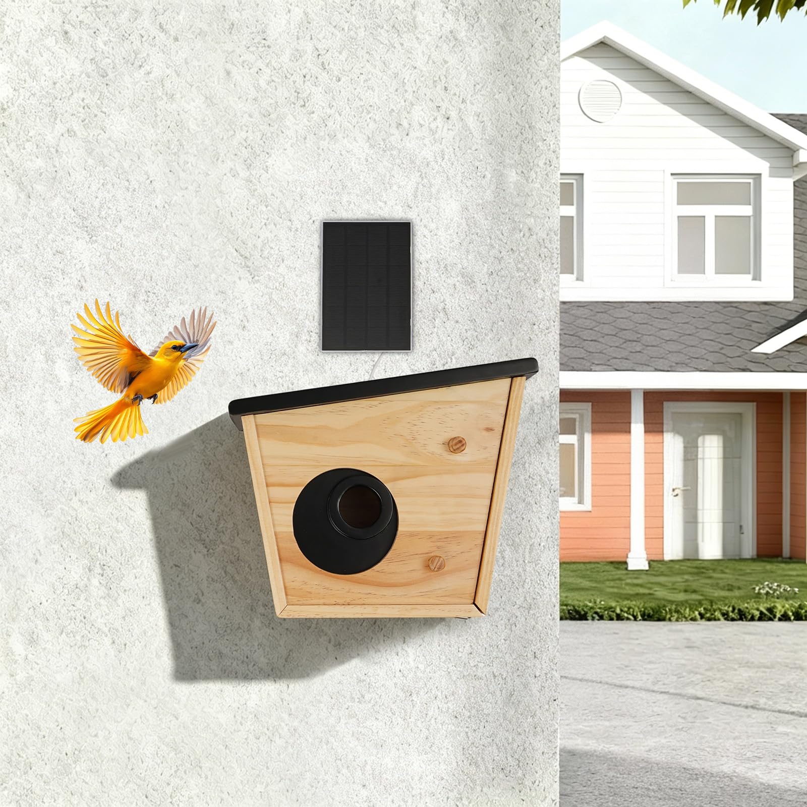 Vogelhaus mit Kamera Solarbetrieben aus Holz IP65 4400mAh