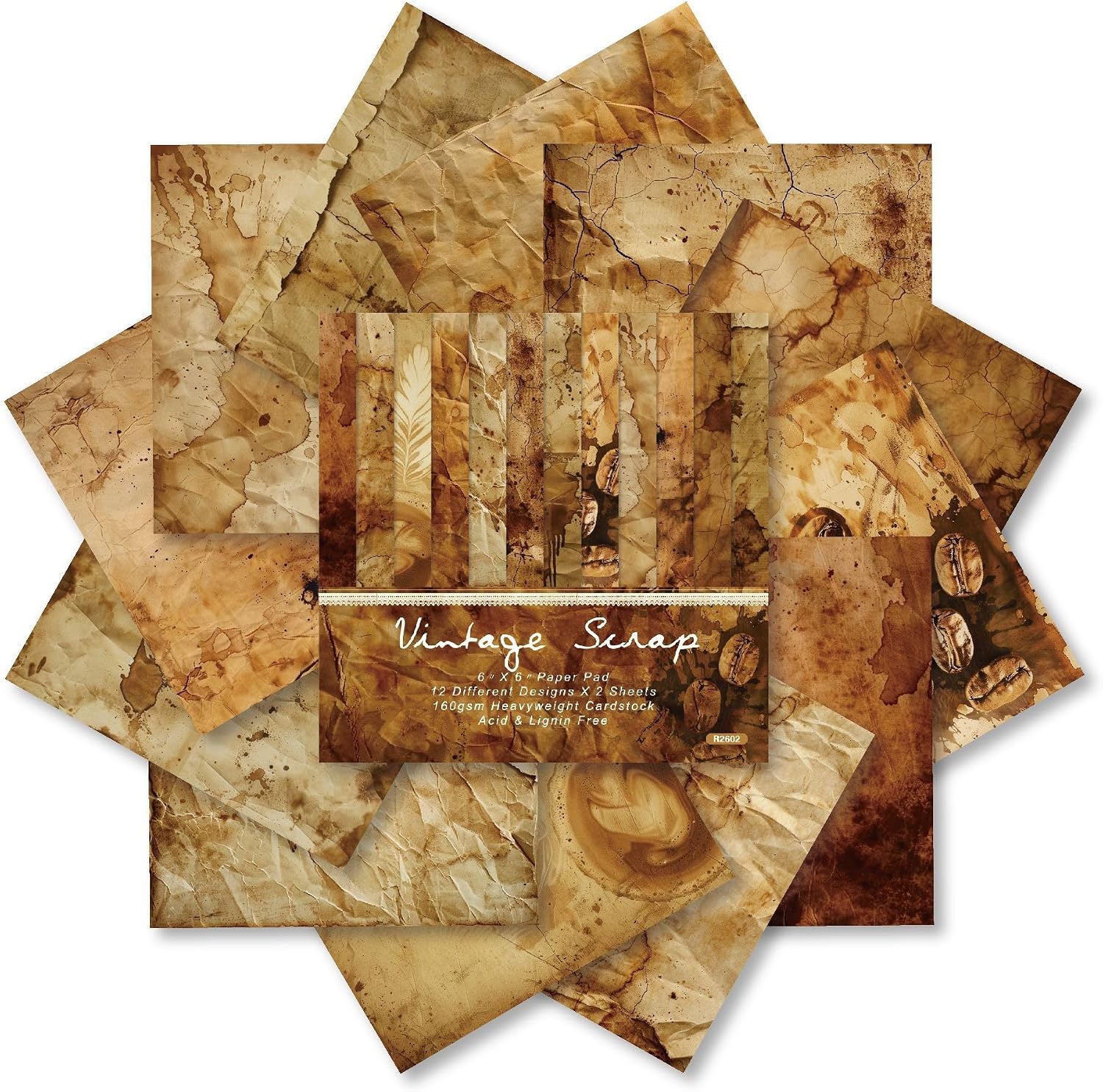 Aesthetic Scrapbook Paper Pad Vintage Patterned Paper 6×6,24 Sheets Single-Sided Boho Scrapbooking CardStock Papers Pad for Holiday Cardmaking DIY Origami Journaling.