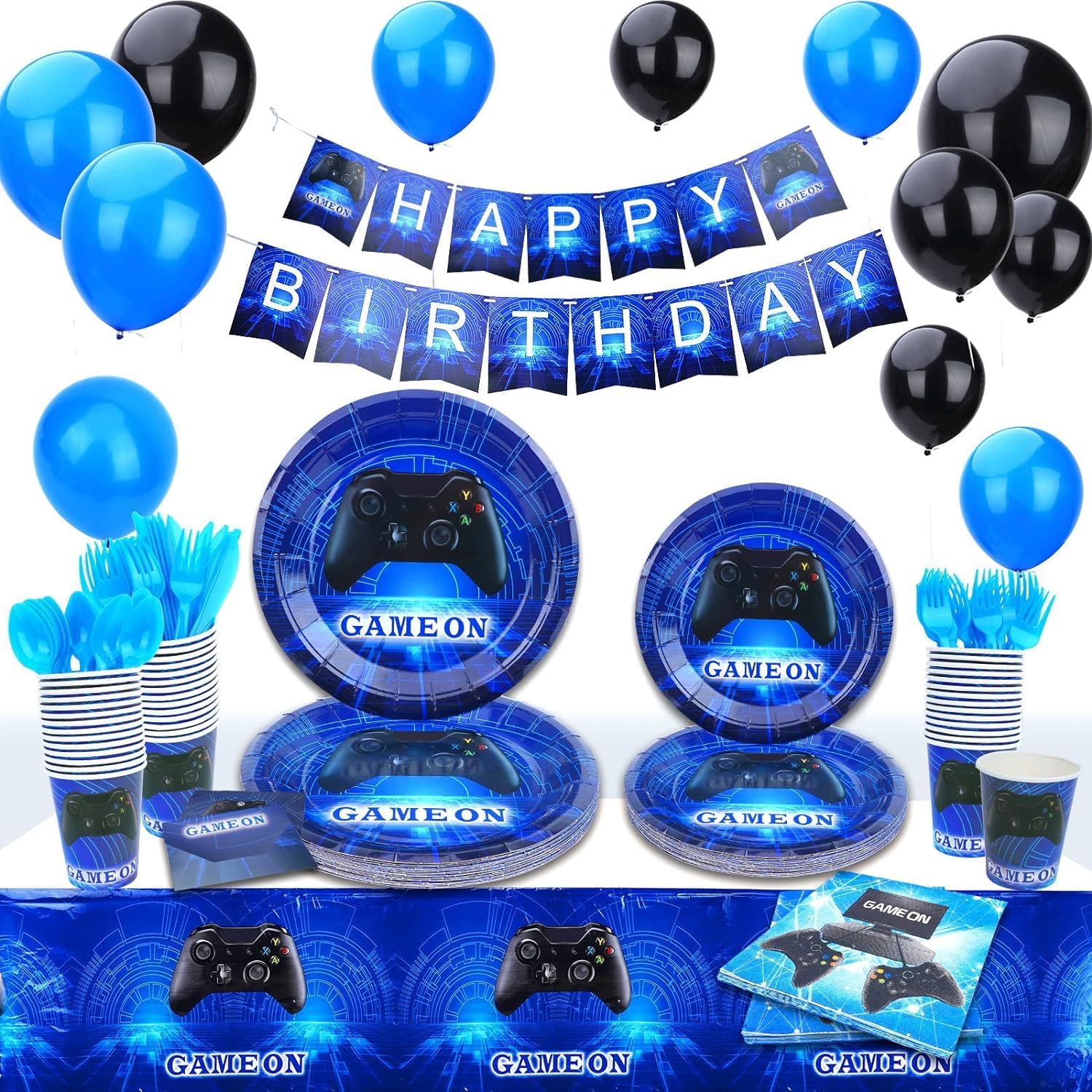 Video Game Party Decorations,Video Game Party Supplies Includes Banner, Plates, Cups, Napkins, Tablecloth,Gamer Birthday Decorations for Kids Video Game Party Decorations,Video Game Party Supplies Includes Banner, Plates, Cups, Napkins, Tablecloth,Gamer Birthday Decorations for Kids