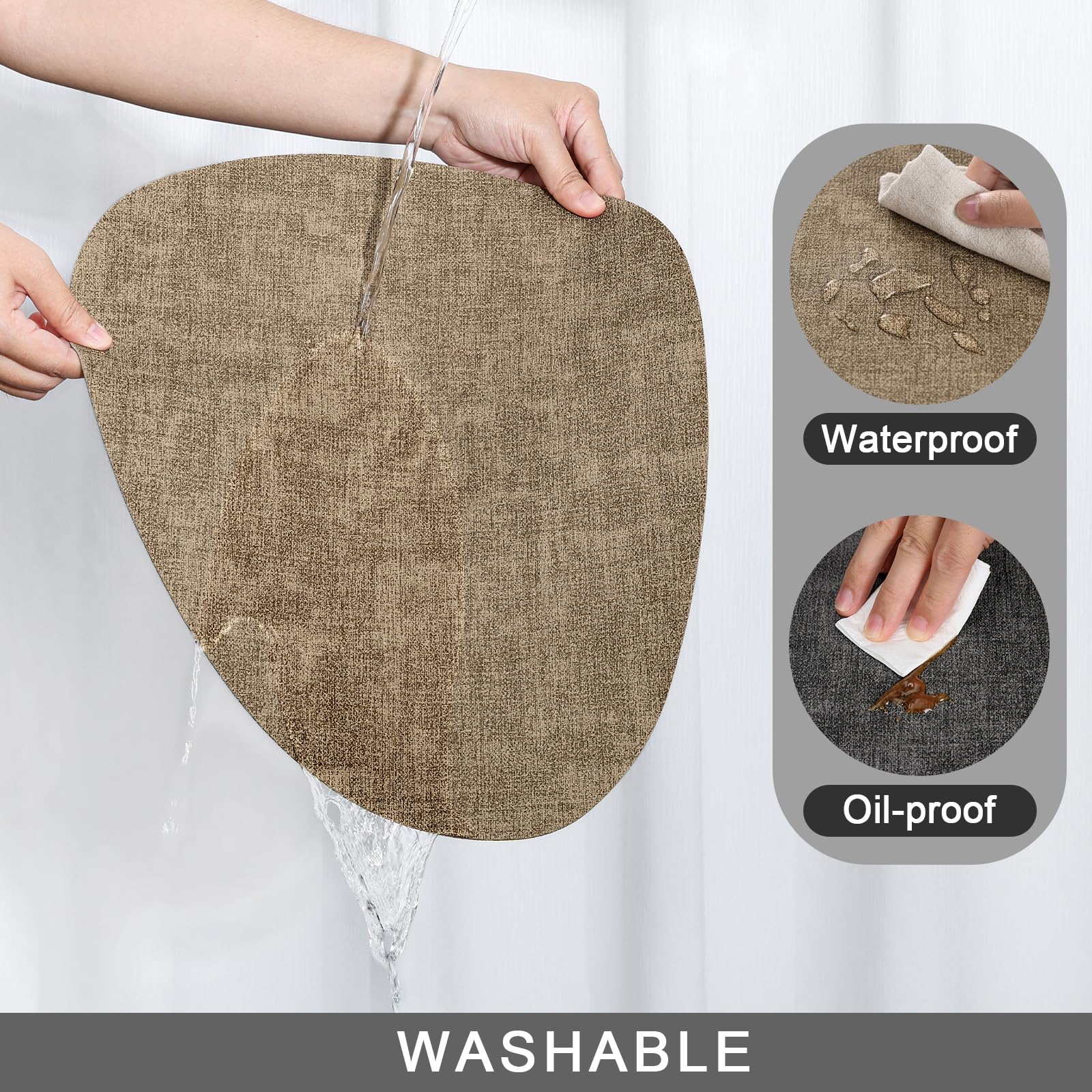Tovagliette e Sottobicchieri, Tovagliette Americane Lavabili Plastica Bifacciale Non-Scivolose Tovagliette Colazione in Ecopelle Tovaglietta Americana Rotonde (Set di 6, Grigio Beige)