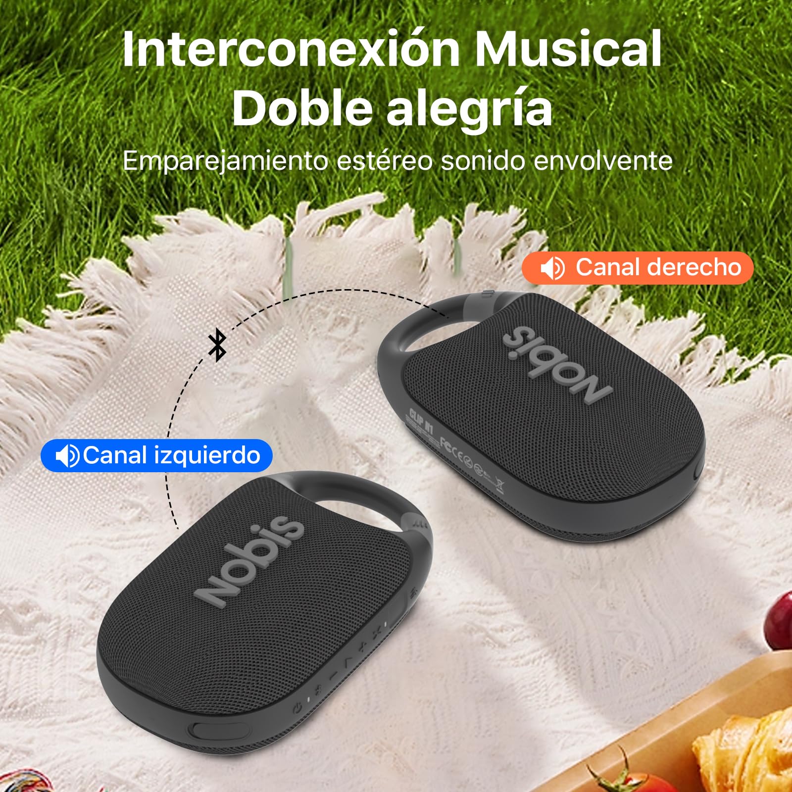 NOBIS Clip N1 Altavoz Portátil IP68 Resistente | Bluetooth 5.3, 24h de autonomía, impermeable y resistente al polvo – perfecto para ducha, piscina, camping y viajes