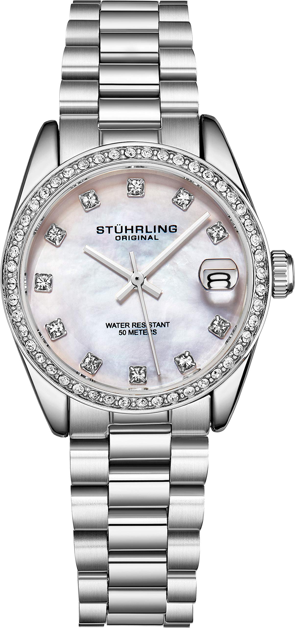 Stuhrling Original Womens Dress Watch - Silver and Rose Gold Stainless Steel Link Bracelet Quartz Movement Analog Mother of Pearl Silver Watch Dial with Date - Dress and Casual Design Watchfor Women (B0832CKTDJ) Amazon Price History, Amazon Price Tracker