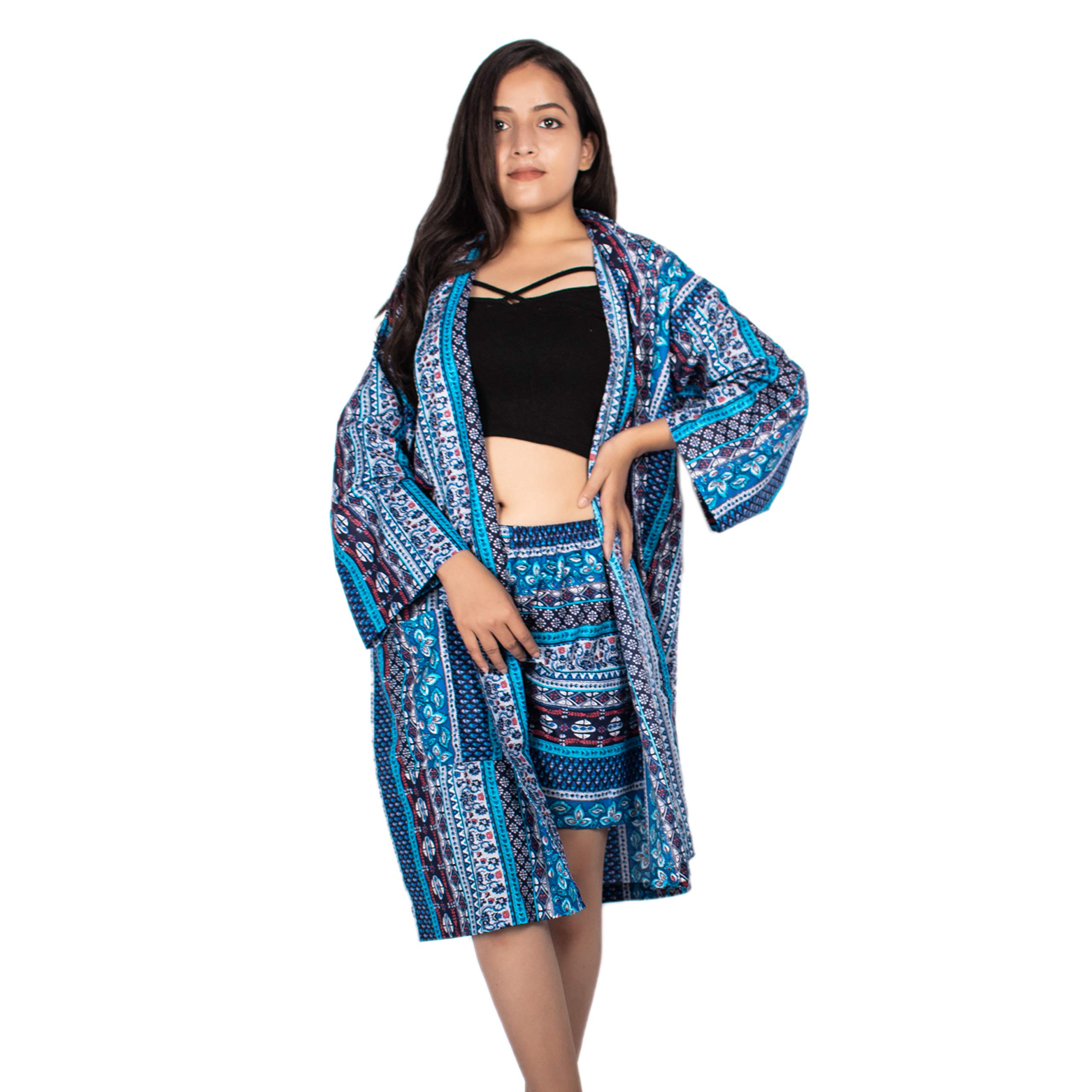 sriam jaipur 100% printed Blue cotton set of lounge robe and shorts-picture-23
