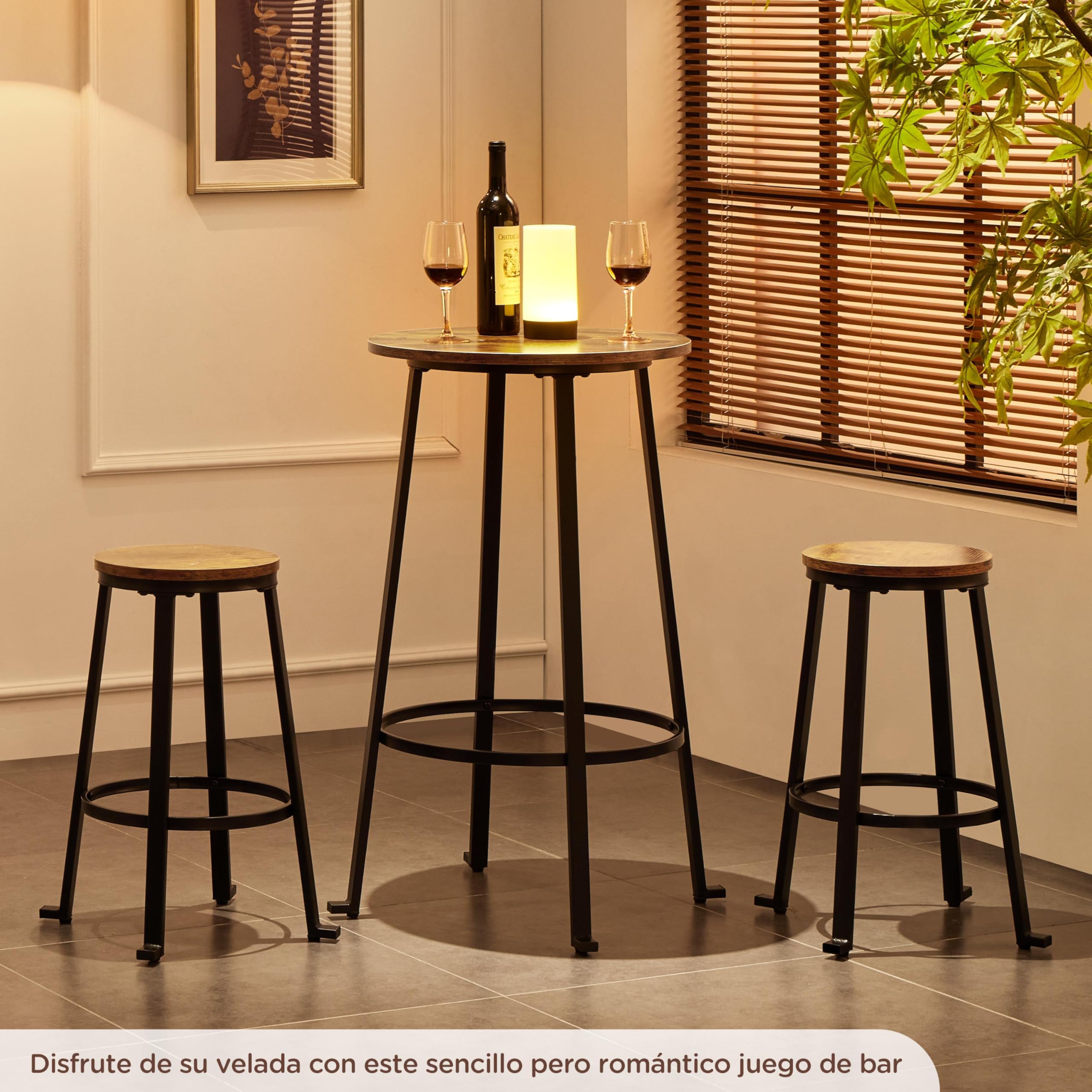 Yaheetech Juego de Sillas y Mesa Conjunto de Taburete y Mesa para Comedor Cocina Juego de Mueble 2 Sillas Taburete para Bar Pata Metal Taburete Mesa Alta Gris