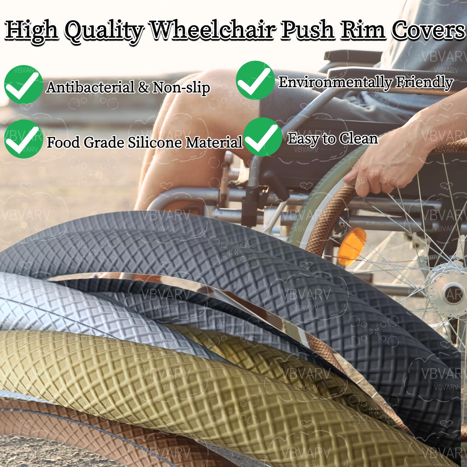 Funda para silla de ruedas, accesorios para silla de ruedas, 1 par, antideslizante, resistente al desgaste, funda protectora para silla de ruedas, anillo de empuje trasero