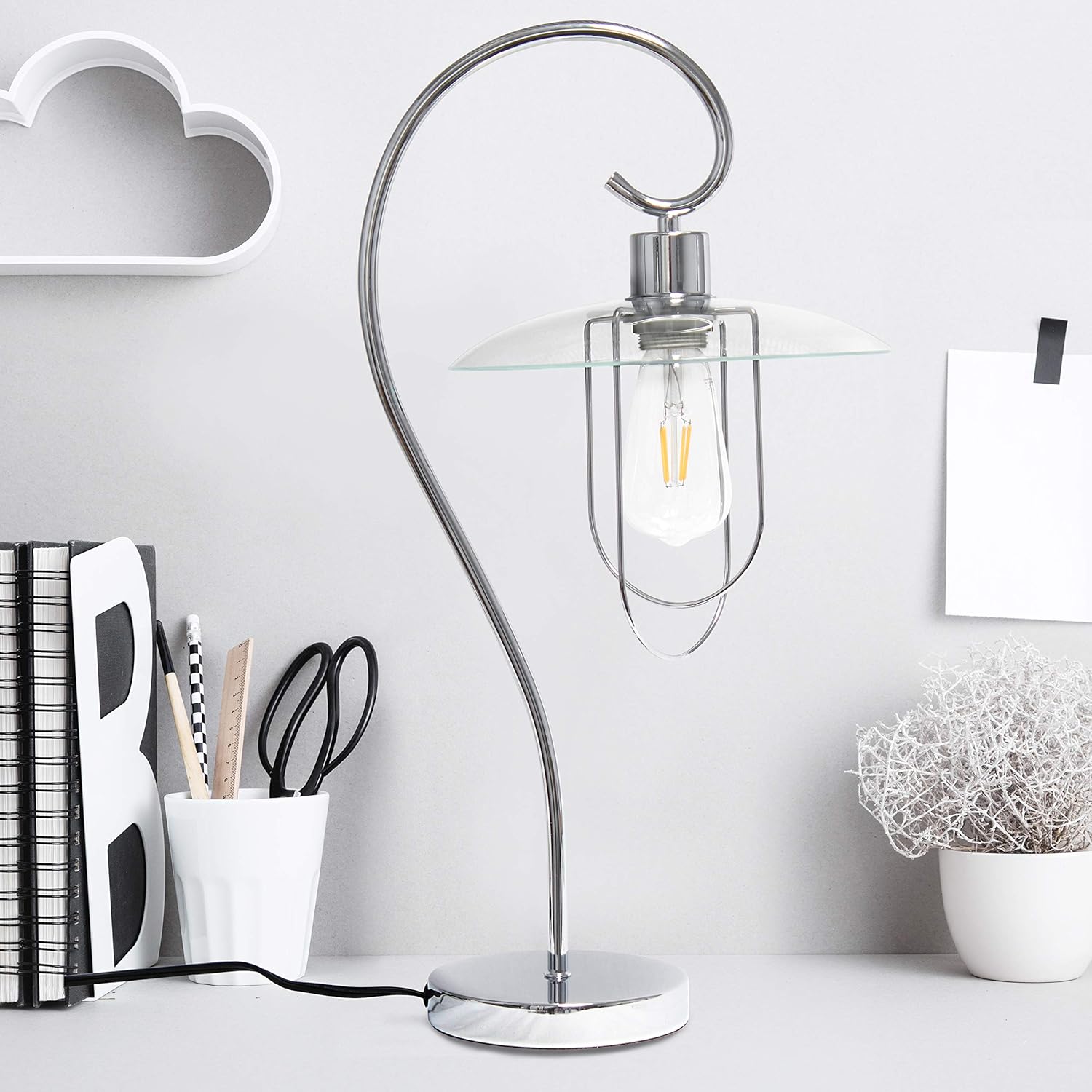 Simple Designs LT1086-CHR Modern Metal Table Lamp, Chrome