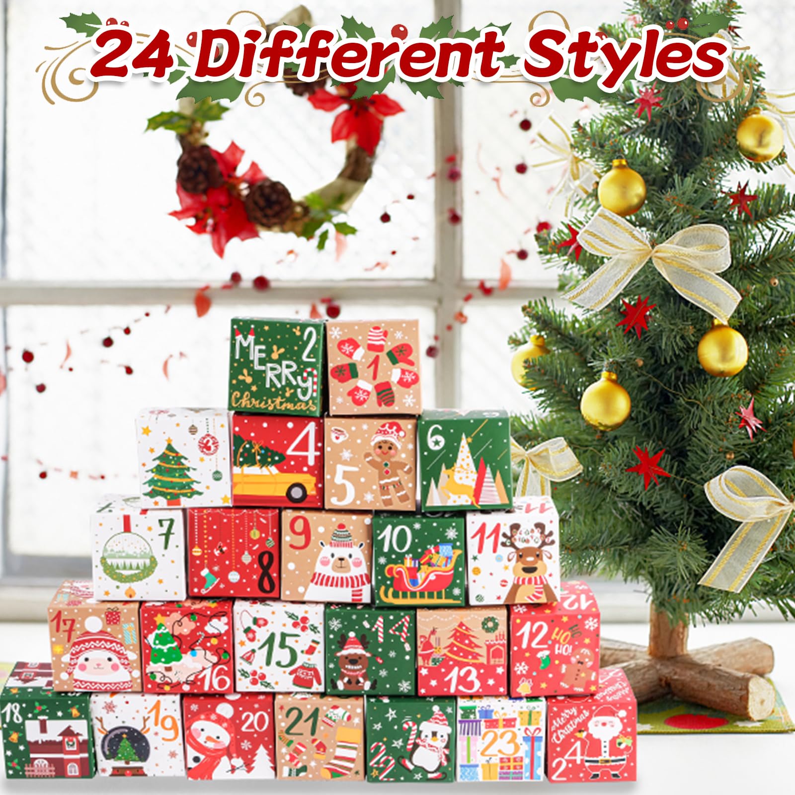 Calendrier de l'Avent Vide a Remplir Soi Meme 2025, 24 Pièces Boîtes Calendrier de l'Avent 7x7x7cm, DIY Boites Cadeau Noël, Calendrier Noel Boîte, pour Décoration Cadeau de Noël