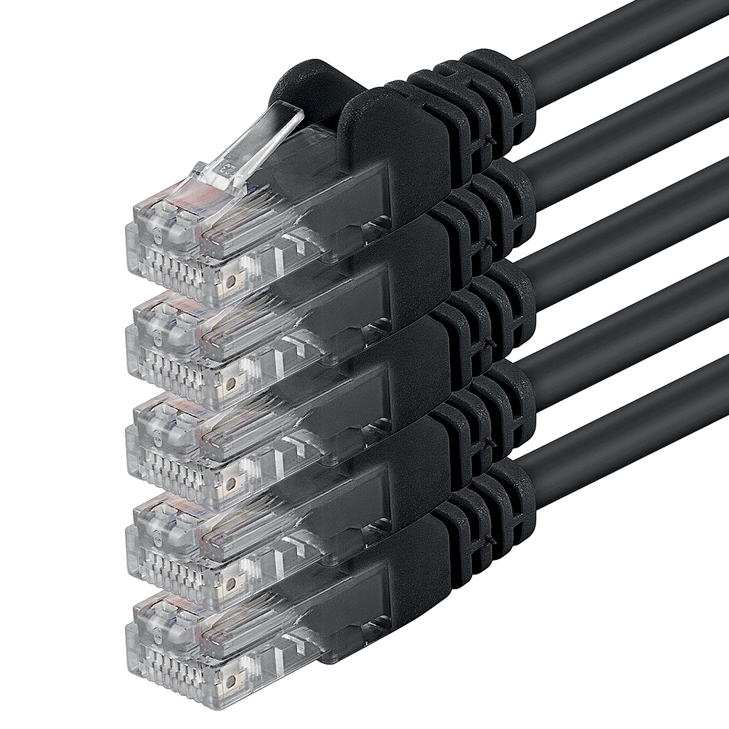 1aTTack.de 2m - schwarz - 5 Stück - (PACK) - CAT.6 CAT6 Ethernet-Lan-Netzwerk-Kabel 1000 Mbit/s Patchkabel
