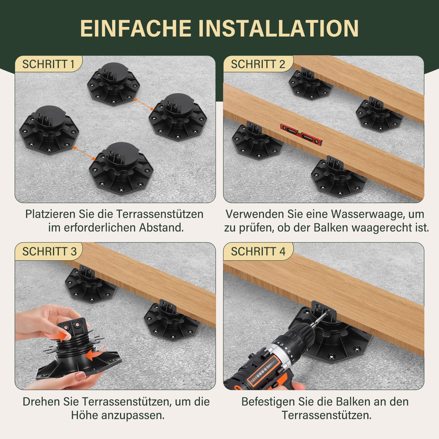Gimisgu Stelzlager 100 Stück Stellfuss höhenverstellbar 30-60mm Plattenlager - Stelzlager für Terrassendielen-Unterkonstruktion Holz, WPC und Stein