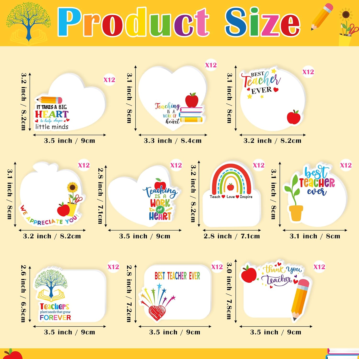 CJiangpo 120Pcs Teacher Sticky Notes Pads, Thank You Teacher Appreciation Gifts 2400 Sheets Self Stick Notepad Memo Pads Teaching is A Work of Heart Page Marker School Office Supplies Party Favor