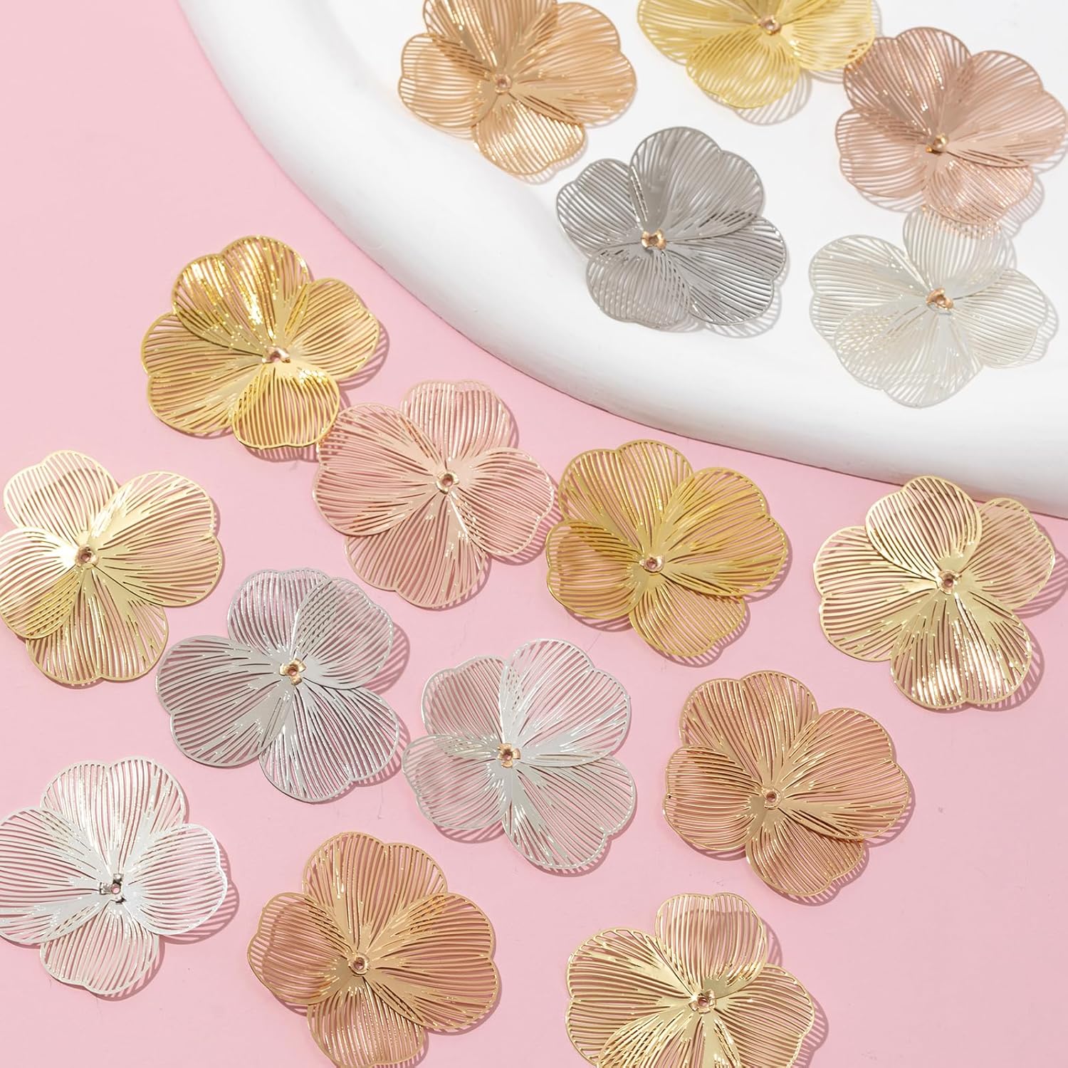 Flower Filigree Charms Hollow Brass Filigree Metal Embellishments for DIY Jewelry Making Earrings Necklaces Hair Jewelries Components - Image 7