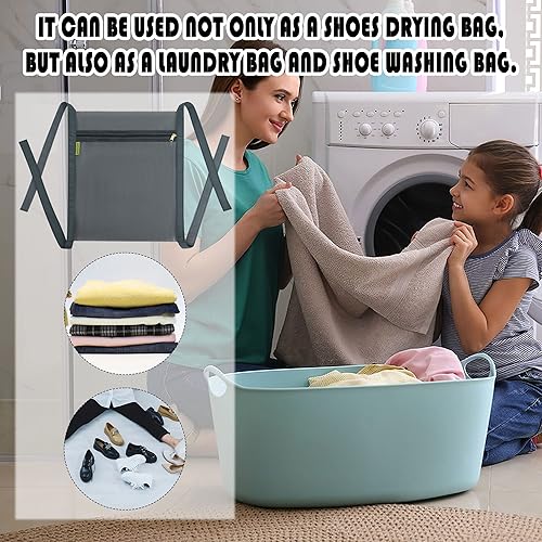 Miniatura 6 de Bolsa seca para zapatos, 3 unidades, 16 x 16 pulgadas, bolsa de red para secadores de puertas redondas, bolsas grandes de malla HoneyComber con
