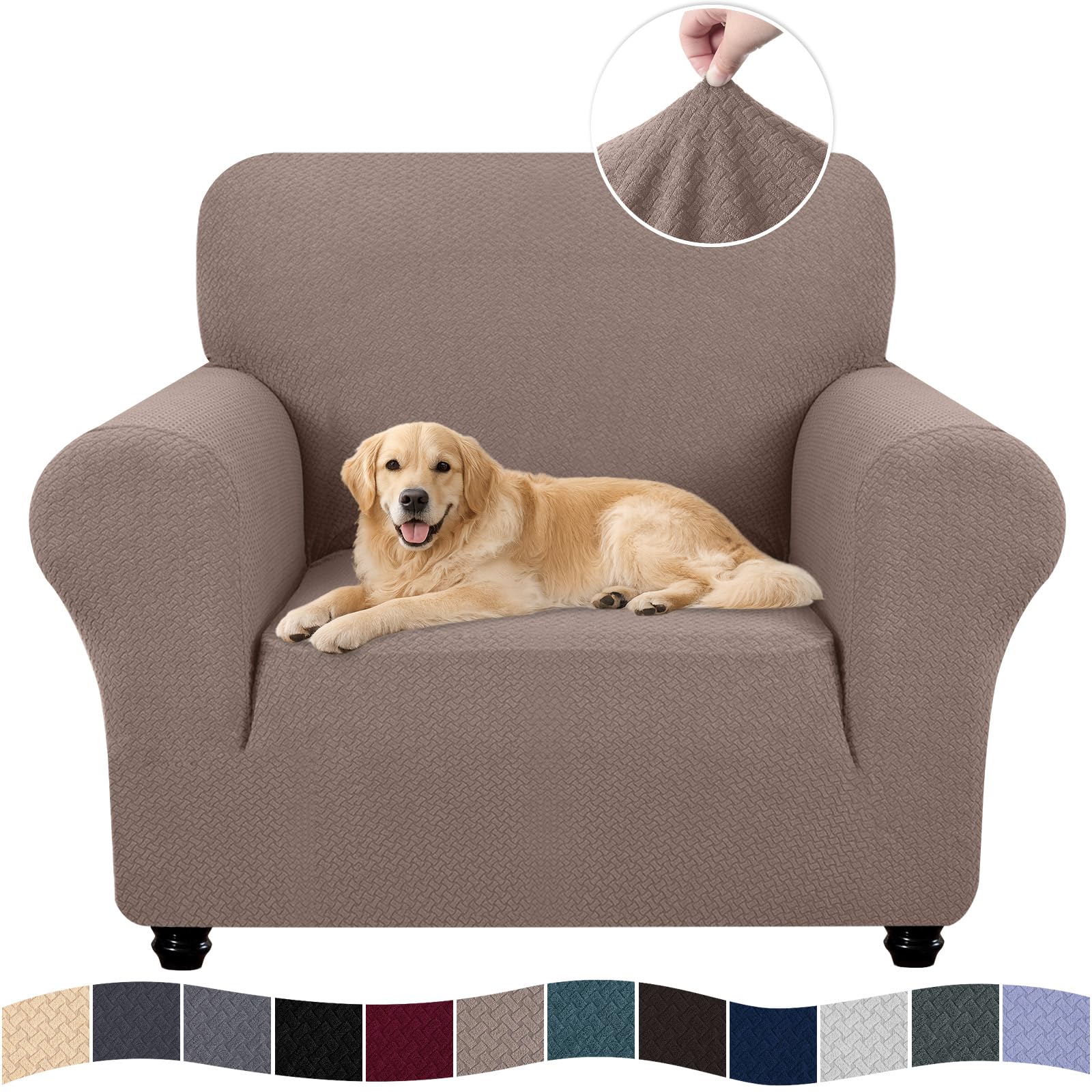 Ystyle Sofa überzug 1 Sitzer Mit Armlehne, Stretch Sofabezug rutschfest, Modern Sofa Cover Für Hunde Haustiere, Atmungsaktiv Couch überzug Mit Elastic Bottom, Sand