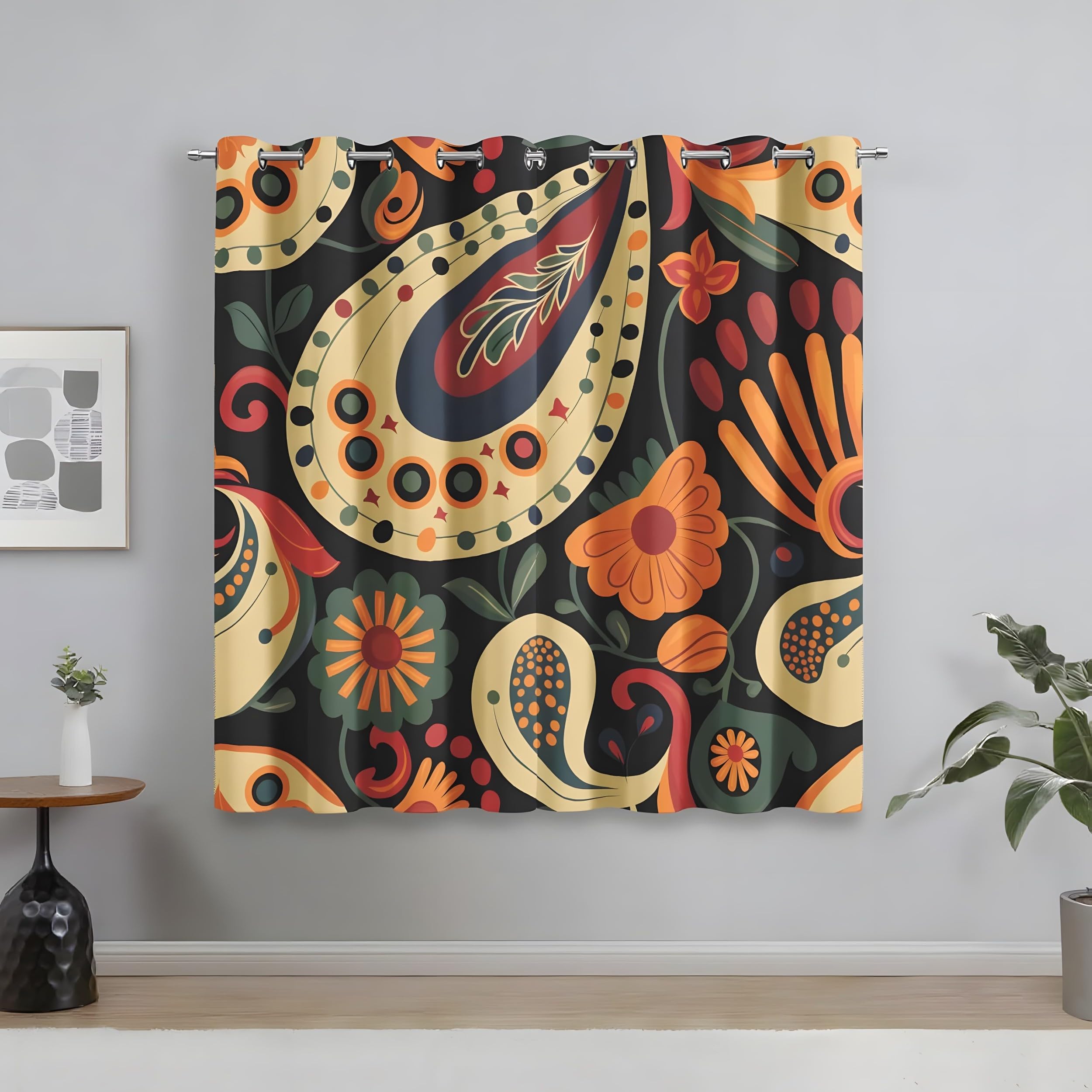 YZQGLHP Paisley Pattern Curtains, W 46" x L 90" (117 x 229 cm), Vintage Ethnic Blackout and Heat-Insulating Curtains, Curtain 2 Pieces in a Pack, Suitable for Bedrooms and Living Rooms