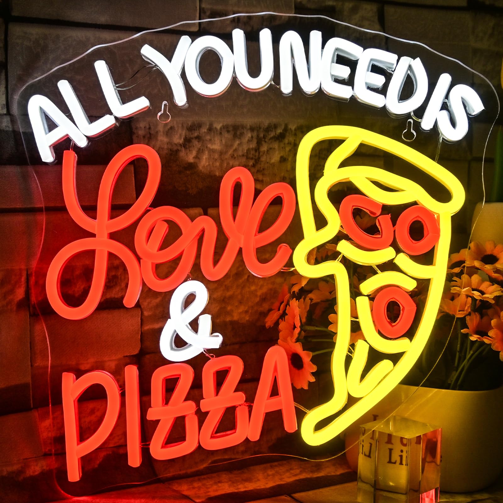 VYXIN All You Need Is Love & Pizza Neon Light Sign USB Pizza Neon Sign for Restaurant Dimmable Led Sign for Wall Decor Pizza Parlour Bistro Kitchen Restaurant Food Festival Party