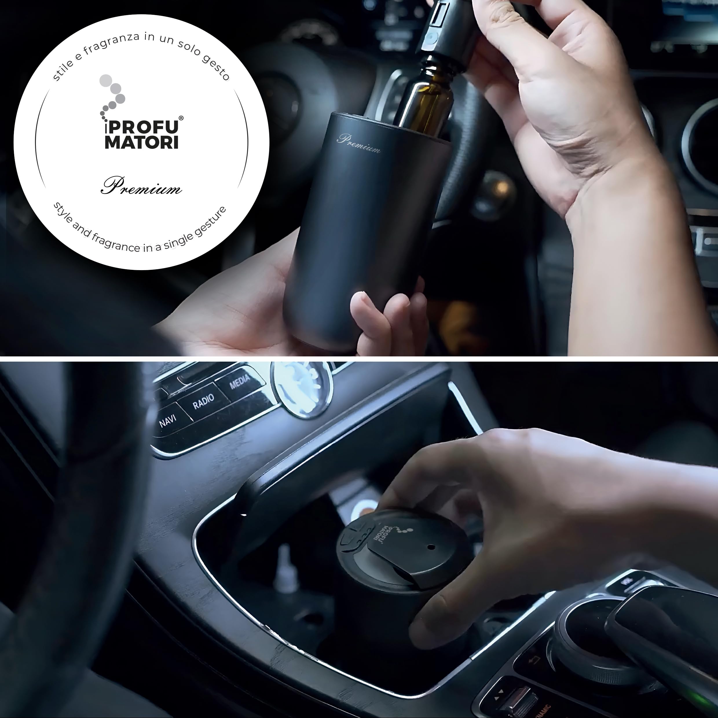 Difusor para Coche eléctrico EVO/CD30, Fragancia incluida Oud Omar, Recarga USB, 3 Niveles de Intensidad, luz Ambiental LED, batería de Larga duración, 15 ml (Color Titanio)