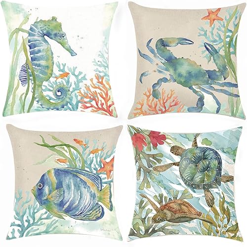 Juego de 4 fundas de almohada de verano de 18 x 18 pulgadas fundas de almohada de playa para patio al aire libre fundas de cojín decorativas