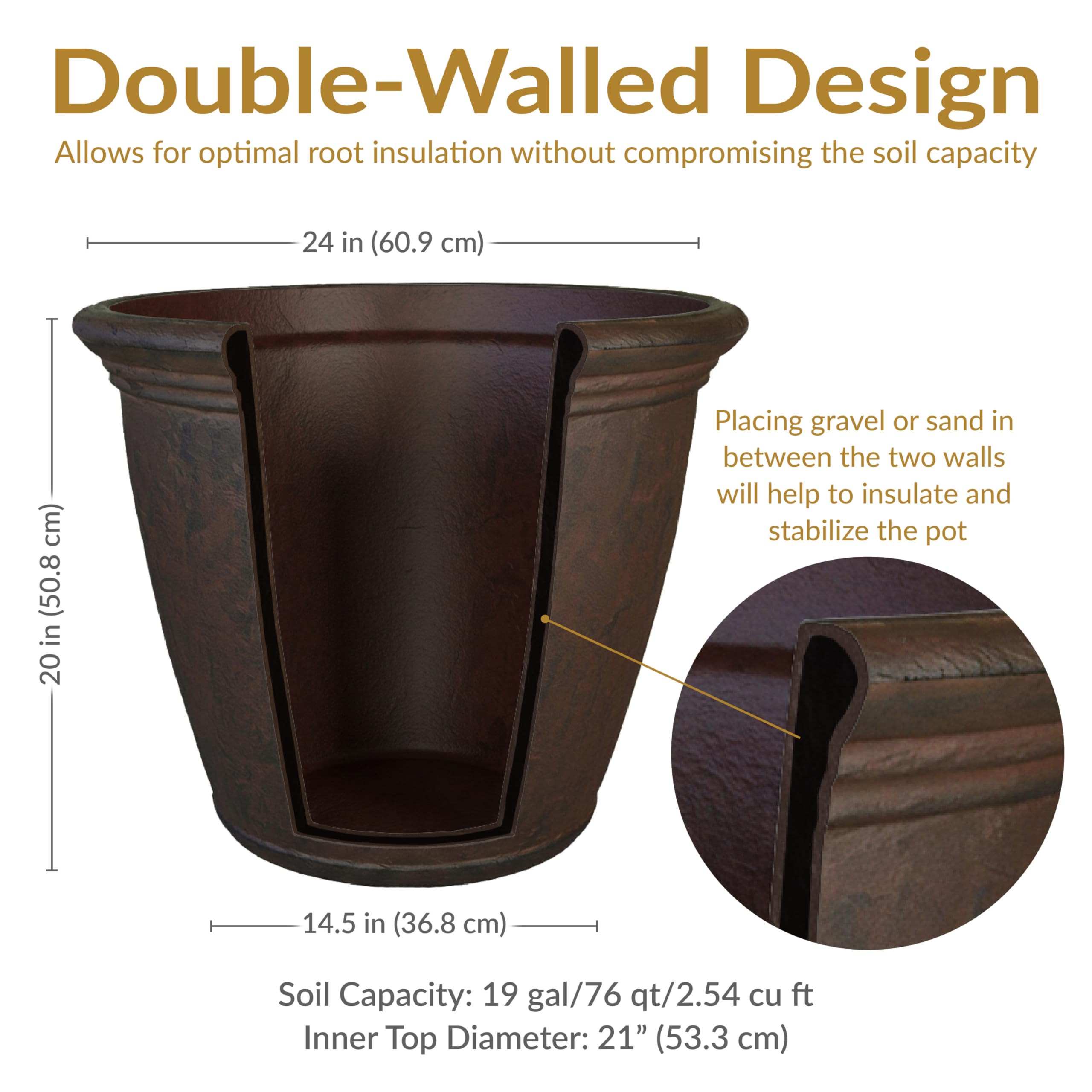 Amazon.com: Sunnydaze 24-Inch Anjelica Large Plastic Pot for Plants -  Outdoor Double-Walled Large Plastic Planter with Drillable Drainage Holes-  Rust : Patio, Lawn & Garden