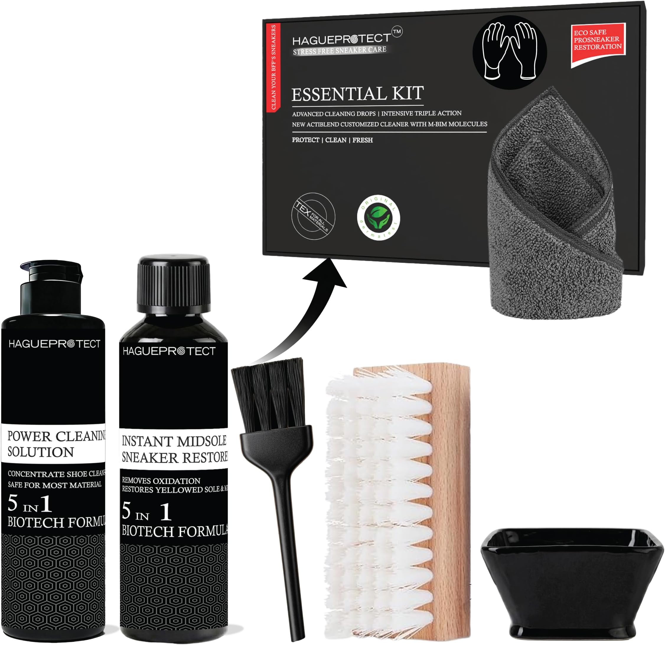 Hagueprotect Concentrated Shoe Cleaner Kit & Sneaker Cleaner Sets | Deep Sneaker Cleaning Solution, Shoe Cleaner, Cleans & Conditions, Sneaker Care | Makes 5× Foam Cleaner Bottle