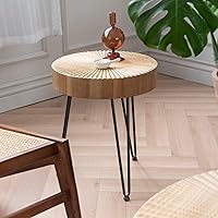 Vista 5 de LONYKE Juego de mesa de centro estilo granja de 2 piezas, redonda con patrón radial de madera artesanal, juego de mesa de café moderna para sala