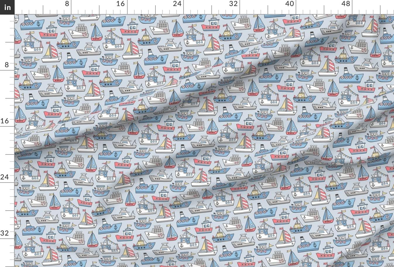 Spoonflower Fabric - Nautical Boats Beach Ocean Sailing Boy Printed on Minky Fabric by The Yard - Sewing Baby Blankets Quilt Backing Plush