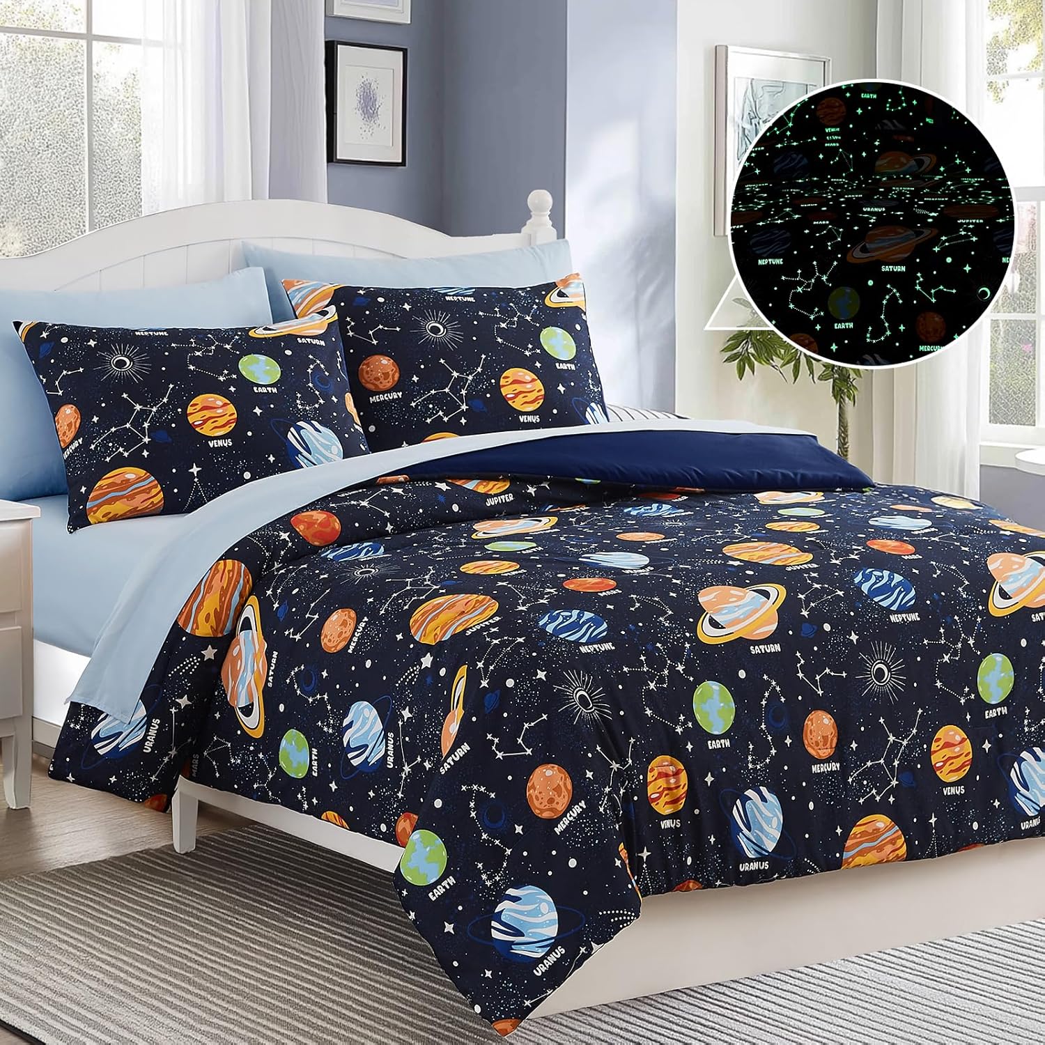 Twin Comforter Set for Boys-5 Pieces Space Glow in The Dark Twin Bedding Sets for Kids, Ultra Soft Bed in A Bag with Sheets - Image 4