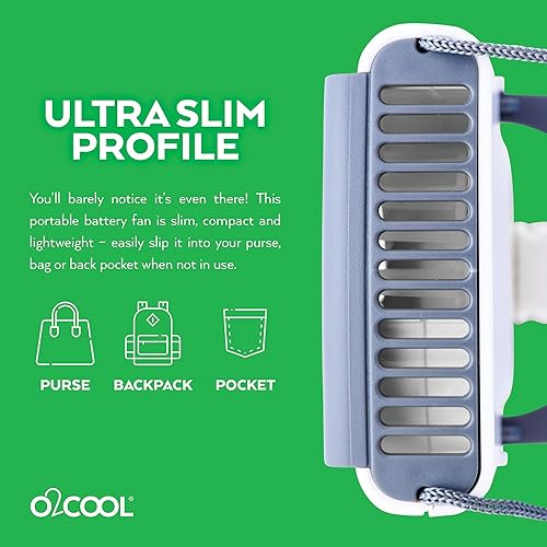 Miniatura 8 de O2COOL Ventilador de collar de lujo, alimentado por batería, ventilador de refrigeración personal manos libres con cordón ajustable, soporte de mesa