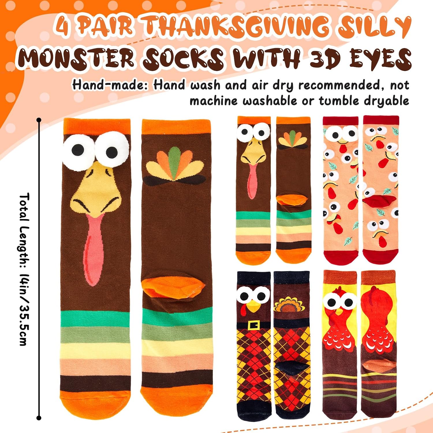 Shyyween 4 Pairs Monster Socks 3D Eyes Socks Adult Chenille Fuzzy Plush Crew for Men Women