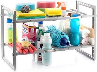 InnovaGoods® Estantería Extensible para Fregadero Shibblek 2 estantes, Organiza los Utensilios de Cocina, diseño Compacto y Ligero, Ideal para la Cocina