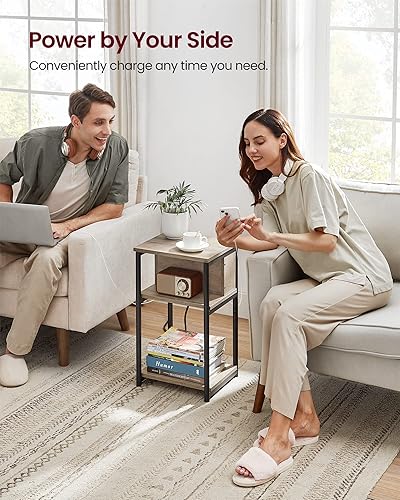 Miniatura 4 de VASAGLE Mesa auxiliar con estación de carga, mesa auxiliar de 3 niveles con puertos USB y tomas de corriente, mesita de noche para sala de estar,