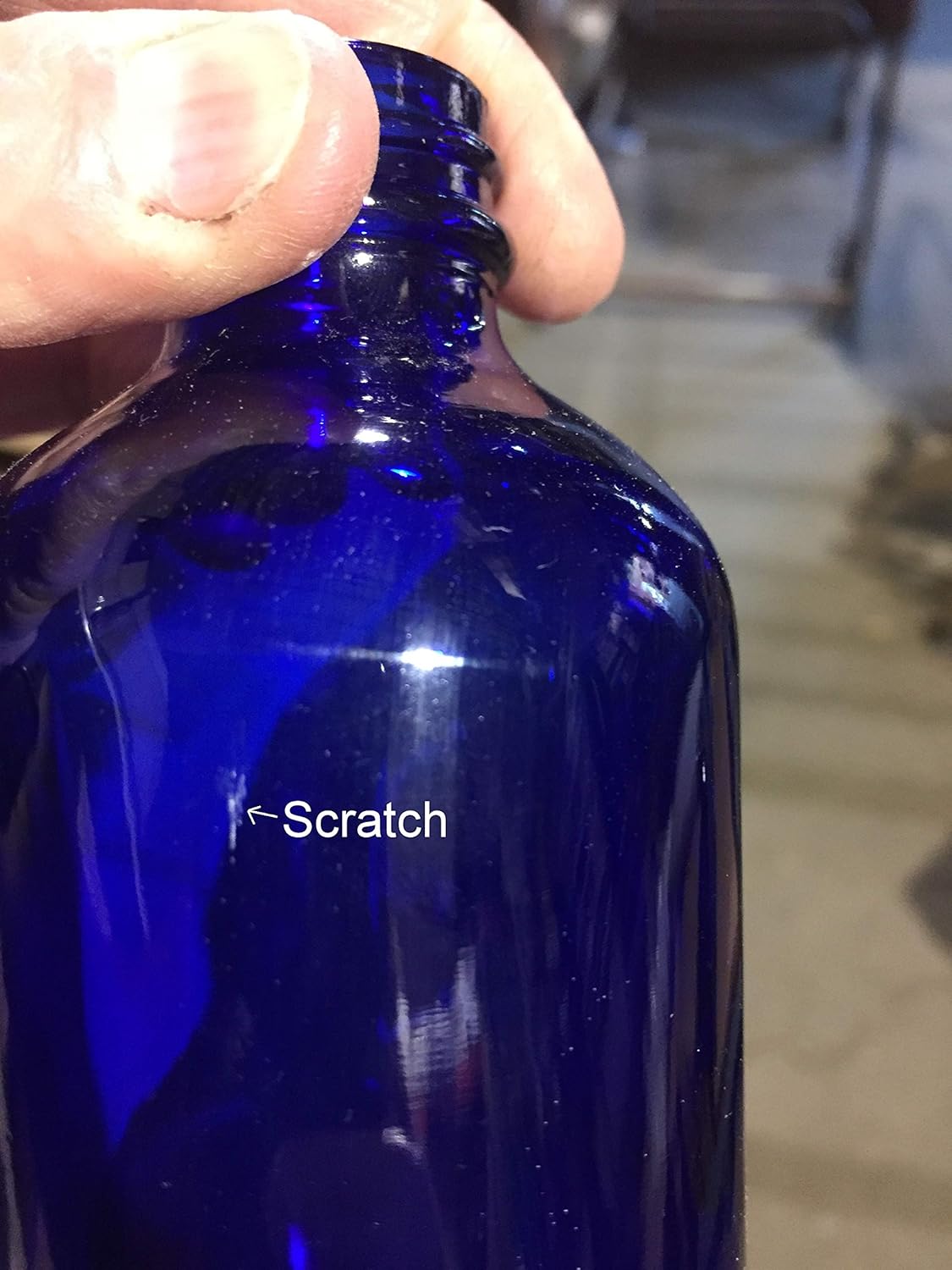 Imperfect Cobalt Blue Soap Dispenser with Stainless Metal Pump and Non Slip Coaster - Blue 16 ounce Glass Lotion Bottle - Image 7